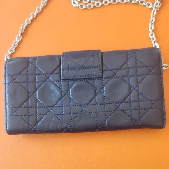 Dior Cannage Navy Blue Wallet On Chain - Picture 5 of 14